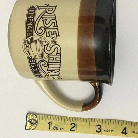Vintage Hardees Coffee Mug 1986 Rise And Shine Homemade Biscuits Glazed Brown - Picture 12 of 14